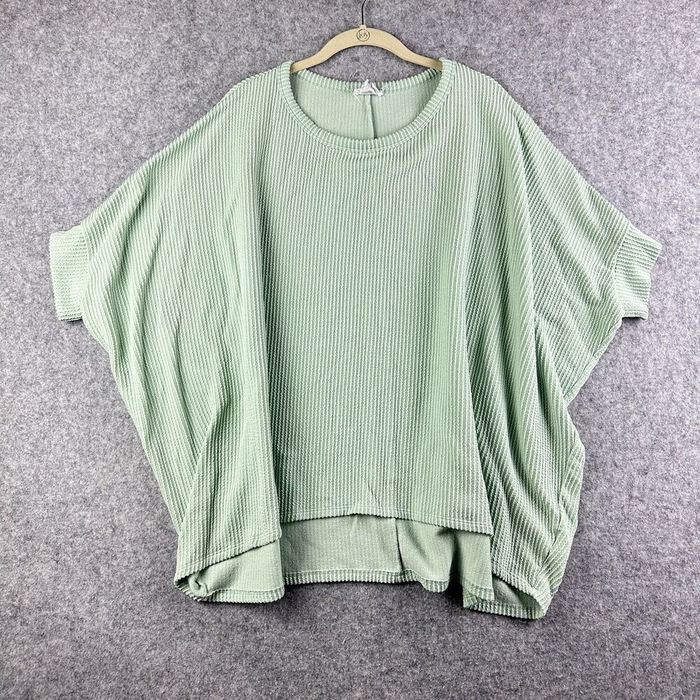 Andree By Unit Oversized Top Womens Large Mint Green Dolman Ribbed Short Sleeve